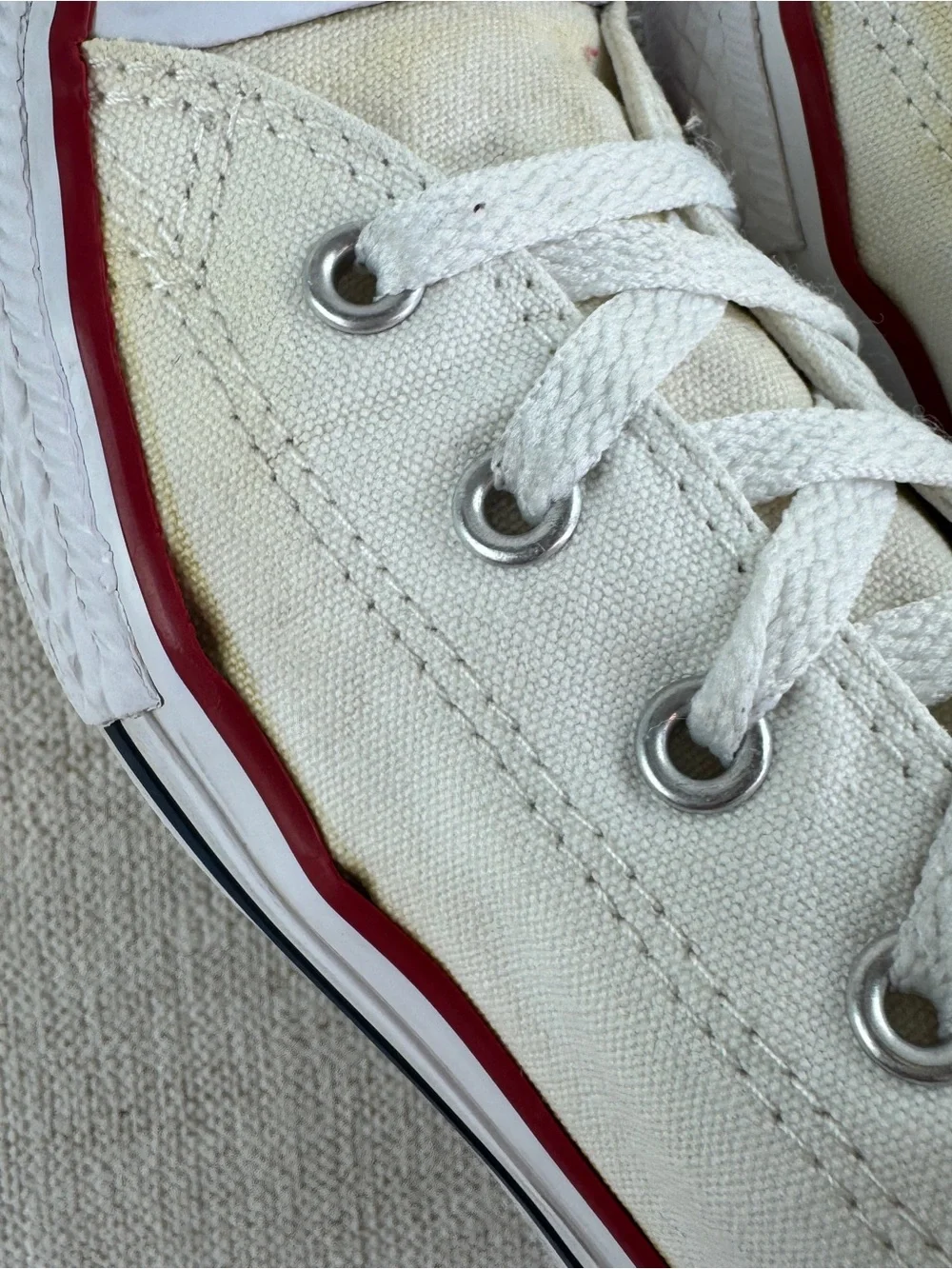 Converse youth size 3 Low Top Canvas Sneakers in Off-White with Red Trim